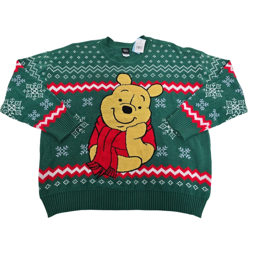 Disney Winnie the Pooh Alpine‎ Green Christmas Holiday Sweater 1X NWT